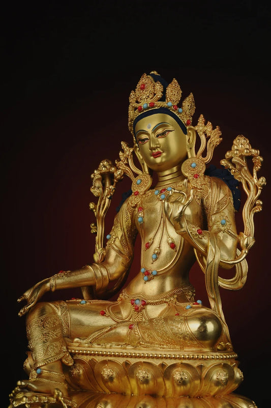 Copper Green Tara Buddha Sculpture: Tibetan Nepalese Decor
