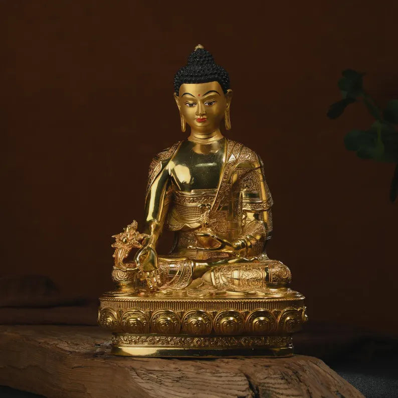 Bronze Medicine Buddha Statue - Tibetan Prayer Ritual Decor