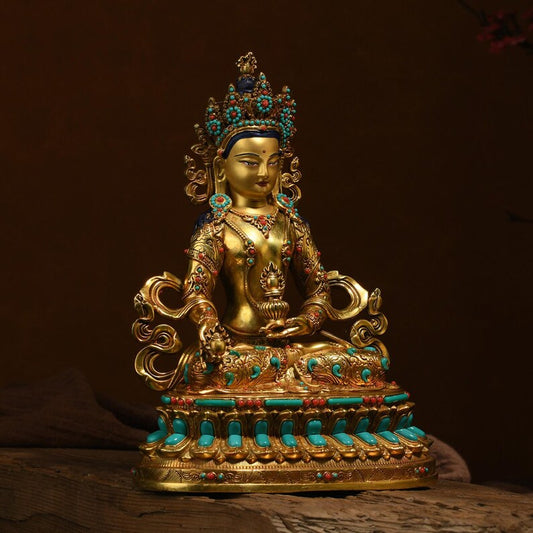 Bronze Amitayus Buddha Statue: Tibetan Blessing Ceremony Decor