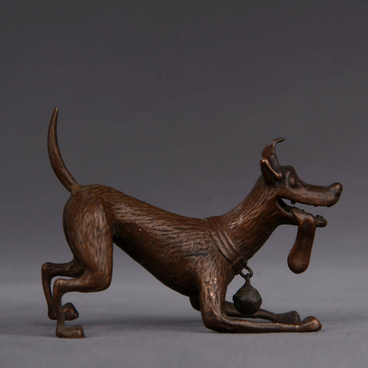 Antique - Asian Vintage Bronze Male Dog - Decorative Statue,