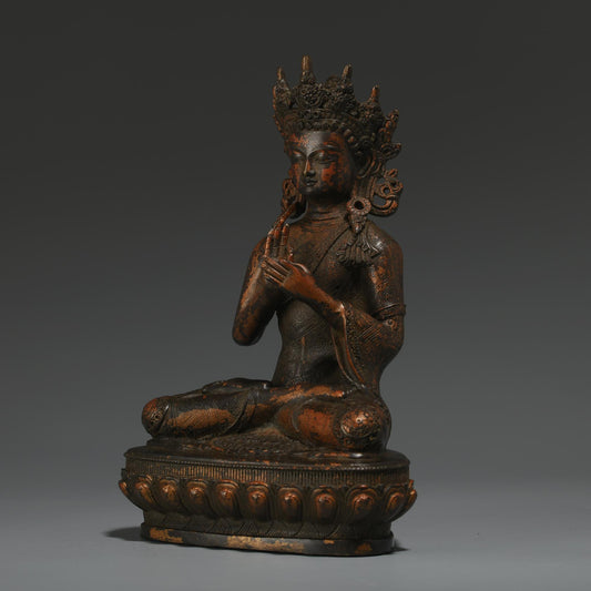 Antique Bronze Buddha Statue: Tibetan Prayer Ritual Decor