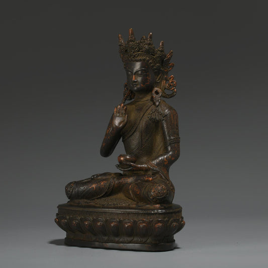 Antique Bronze Buddha Statue: Tibetan-Nepalese Prayer Ritual Decor