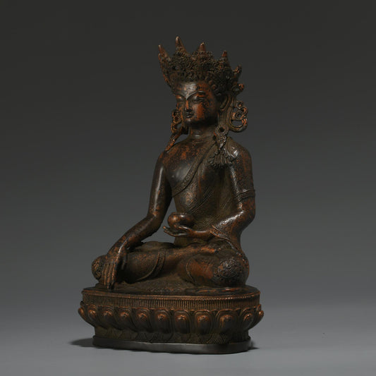Antique Bronze Buddha Statue: Tibetan-Nepalese Prayer Ritual Decor