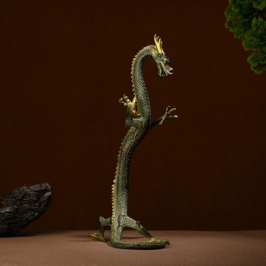 Antique Bronze Dragon Sculpture: Chinese Animal Art (41X21X13cm)