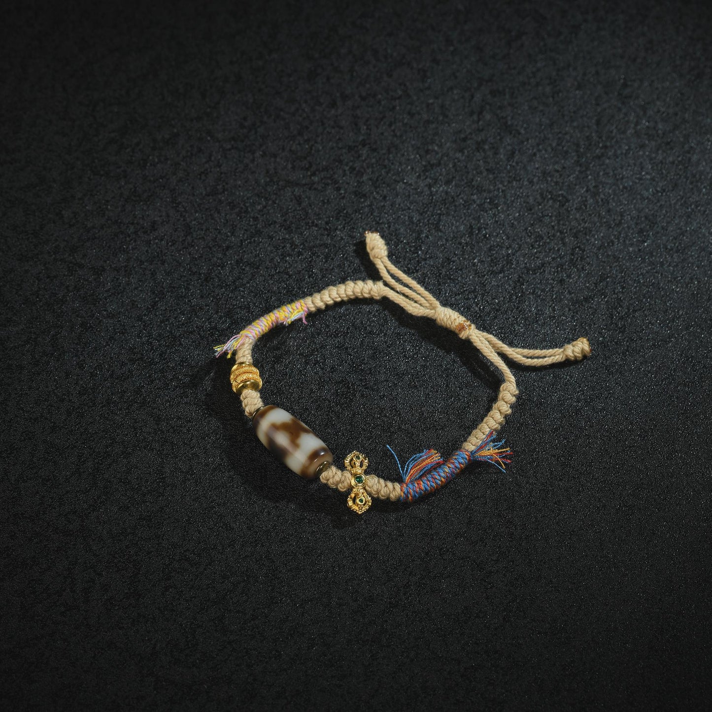 Antique Agate Dzi Bracelet: Handwoven Tibetan Amulet