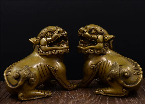 Vintage copper lion - decorative statue,