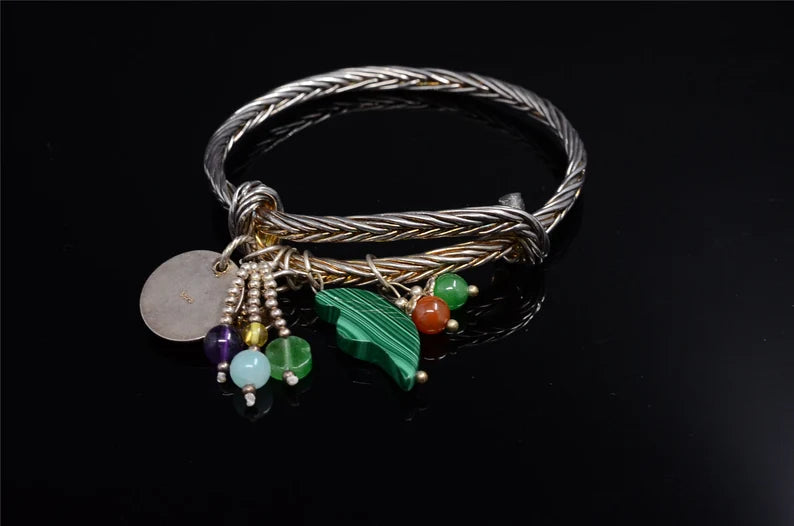 Vintage 925 Silver Bracelet, Malachite, South Red Bracelet