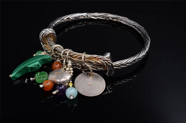 Vintage 925 Silver Bracelet, Malachite, South Red Bracelet