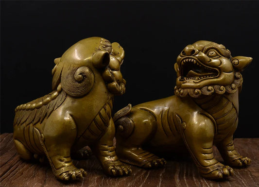 Vintage copper lion - decorative statue,