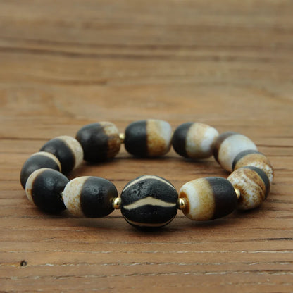 Tibetan/Himalayan antique agate black and white dzi bracelet, rosary, prayer, dome, amulet, amulet