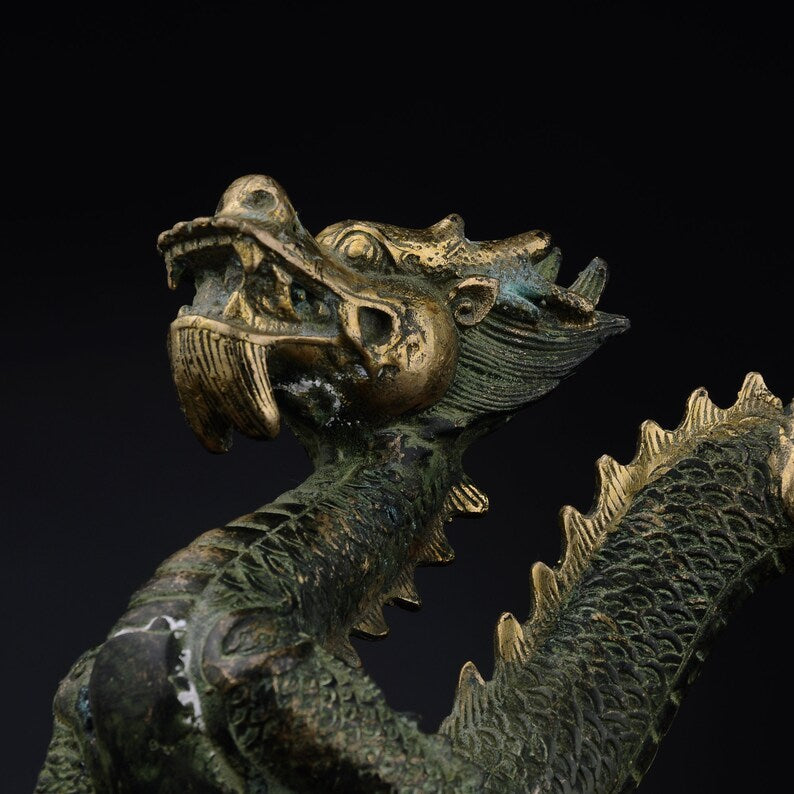 Chinese antique bronze dragon sculpture, dragon, sculpture, animal sculpture, bronze dragon, sculpture, antique dragon decoration