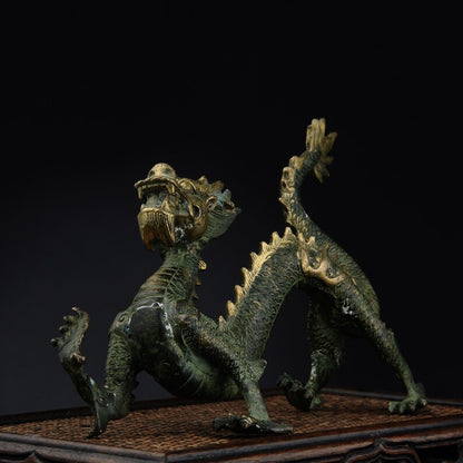 Chinese antique bronze dragon sculpture, dragon, sculpture, animal sculpture, bronze dragon, sculpture, antique dragon decoration