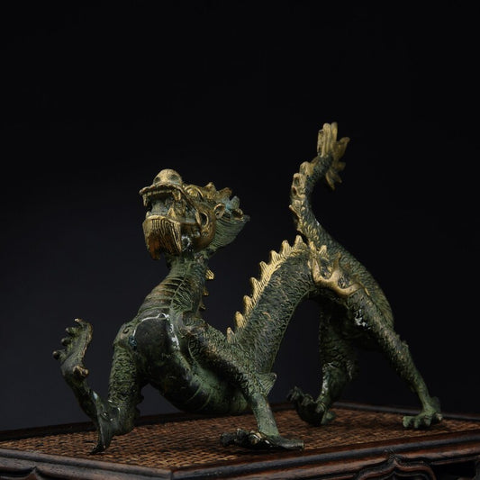 Chinese antique bronze dragon sculpture, dragon, sculpture, animal sculpture, bronze dragon, sculpture, antique dragon decoration