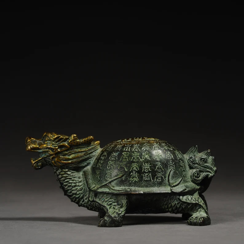 Chinese antique bronze sculpture (dragon turtle), sculpture art, animal sculpture, bronze dragon turtle, sculpture, antique dragon turtle