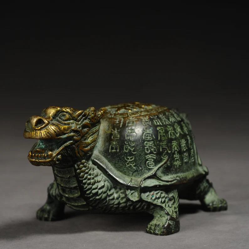 Chinese antique bronze sculpture (dragon turtle), sculpture art, animal sculpture, bronze dragon turtle, sculpture, antique dragon turtle