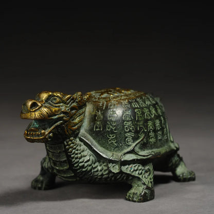 Chinese antique bronze sculpture (dragon turtle), sculpture art, animal sculpture, bronze dragon turtle, sculpture, antique dragon turtle