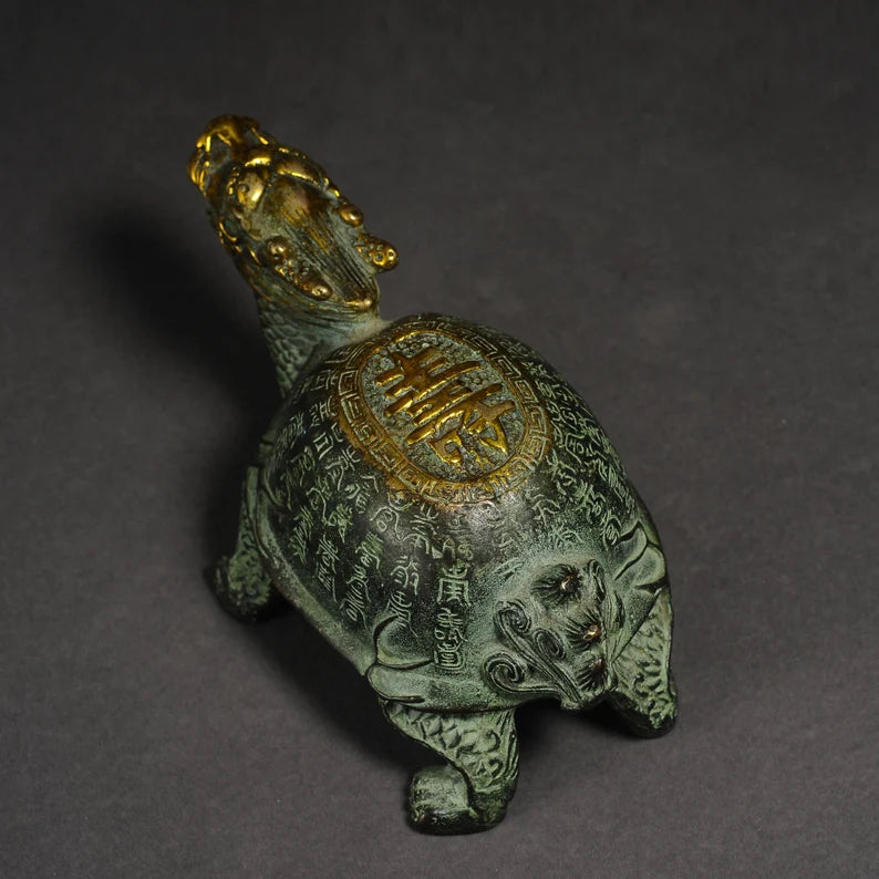 Chinese antique bronze sculpture (dragon turtle), sculpture art, animal sculpture, bronze dragon turtle, sculpture, antique dragon turtle