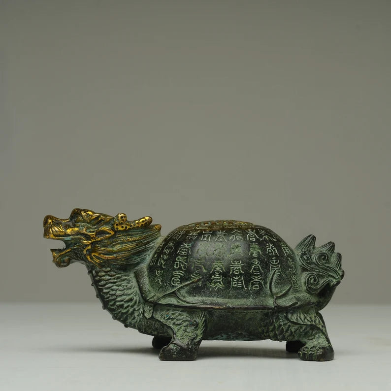 Chinese antique bronze sculpture (dragon turtle), sculpture art, animal sculpture, bronze dragon turtle, sculpture, antique dragon turtle