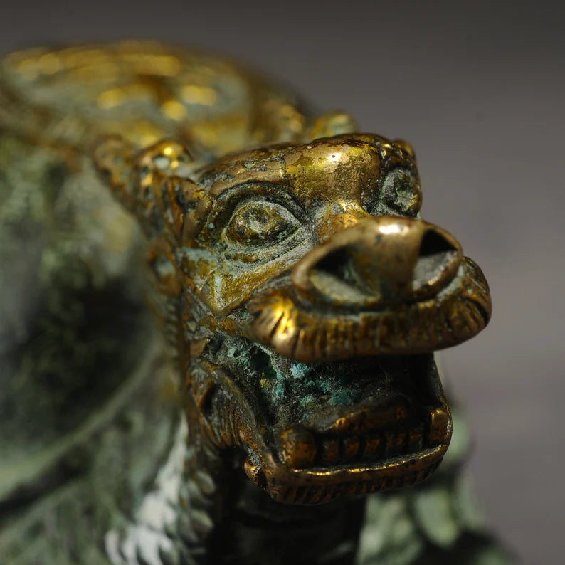 Chinese antique bronze sculpture (dragon turtle), sculpture art, animal sculpture, bronze dragon turtle, sculpture, antique dragon turtle