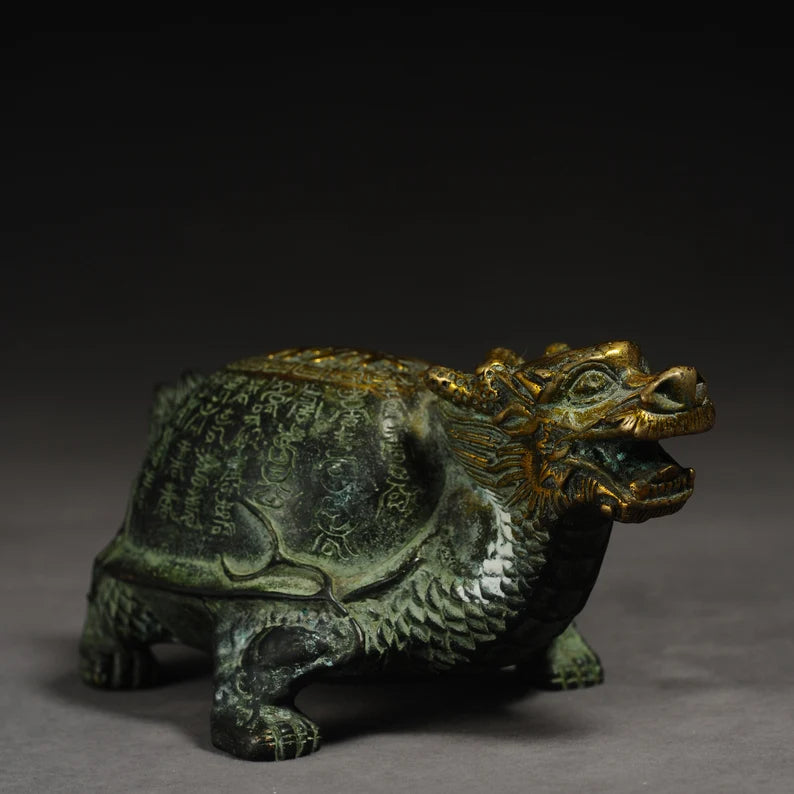 Chinese antique bronze sculpture (dragon turtle), sculpture art, animal sculpture, bronze dragon turtle, sculpture, antique dragon turtle