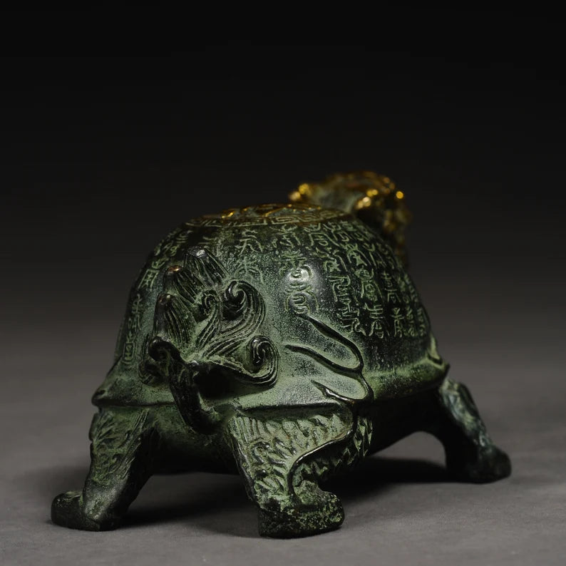 Chinese antique bronze sculpture (dragon turtle), sculpture art, animal sculpture, bronze dragon turtle, sculpture, antique dragon turtle