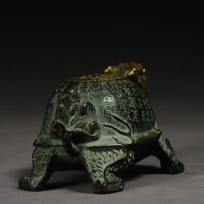Chinese antique bronze sculpture (dragon turtle), sculpture art, animal sculpture, bronze dragon turtle, sculpture, antique dragon turtle