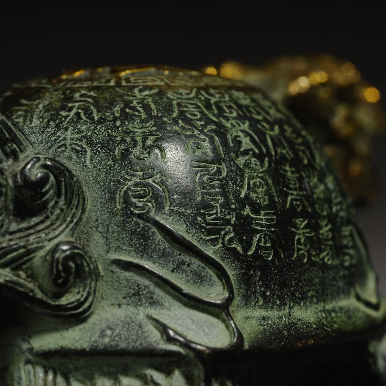 Chinese antique bronze sculpture (dragon turtle), sculpture art, animal sculpture, bronze dragon turtle, sculpture, antique dragon turtle