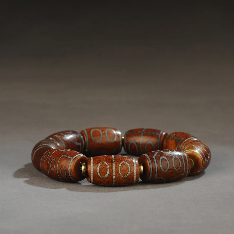 Tibet/Himalayan Antique Agate Bead Bracelet, Red Agate, Rosary, Prayer, Dome, Amulet, Charm Bead, Blessing Bead, Amulet,