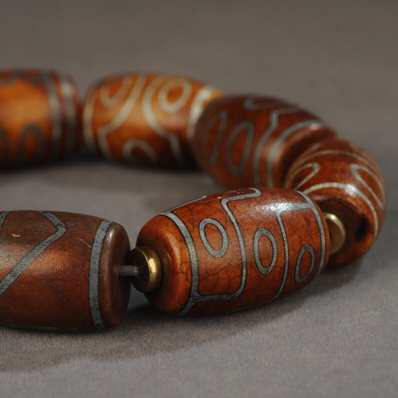 Tibet/Himalayan Antique Agate Bead Bracelet, Red Agate, Rosary, Prayer, Dome, Amulet, Charm Bead, Blessing Bead, Amulet,