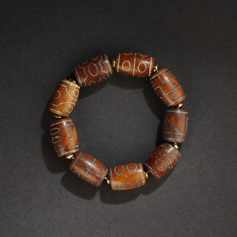 Tibet/Himalayan Antique Agate Bead Bracelet, Red Agate, Rosary, Prayer, Dome, Amulet, Charm Bead, Blessing Bead, Amulet,