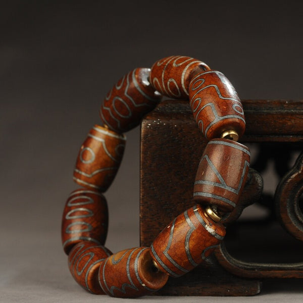 Tibet/Himalayan Antique Agate Bead Bracelet, Red Agate, Rosary, Prayer, Dome, Amulet, Charm Bead, Blessing Bead, Amulet,