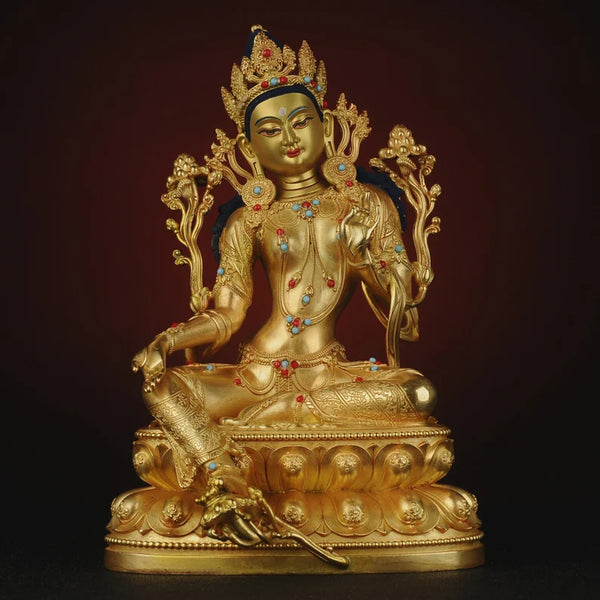 Copper Green Tara Buddha Sculpture: Tibetan Nepalese Decor