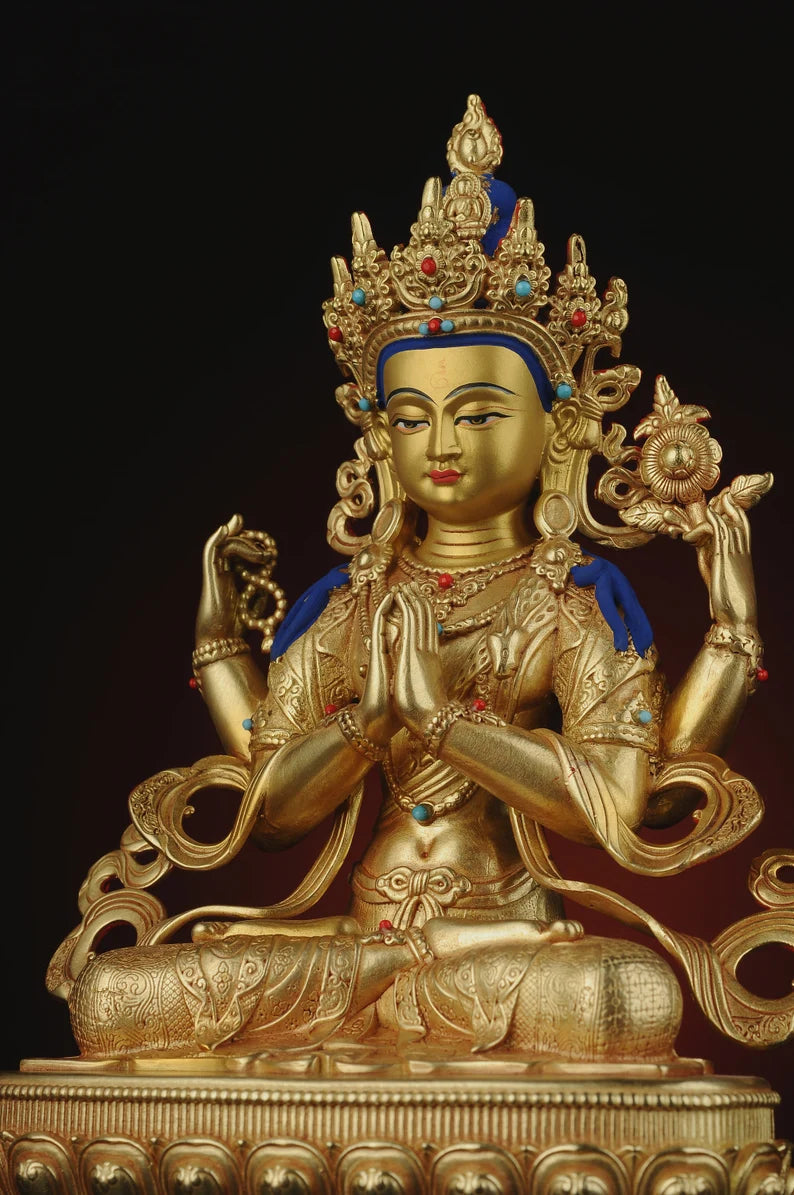 Bronze Four-Armed Guanyin Buddha Statue - Home Decor Gift