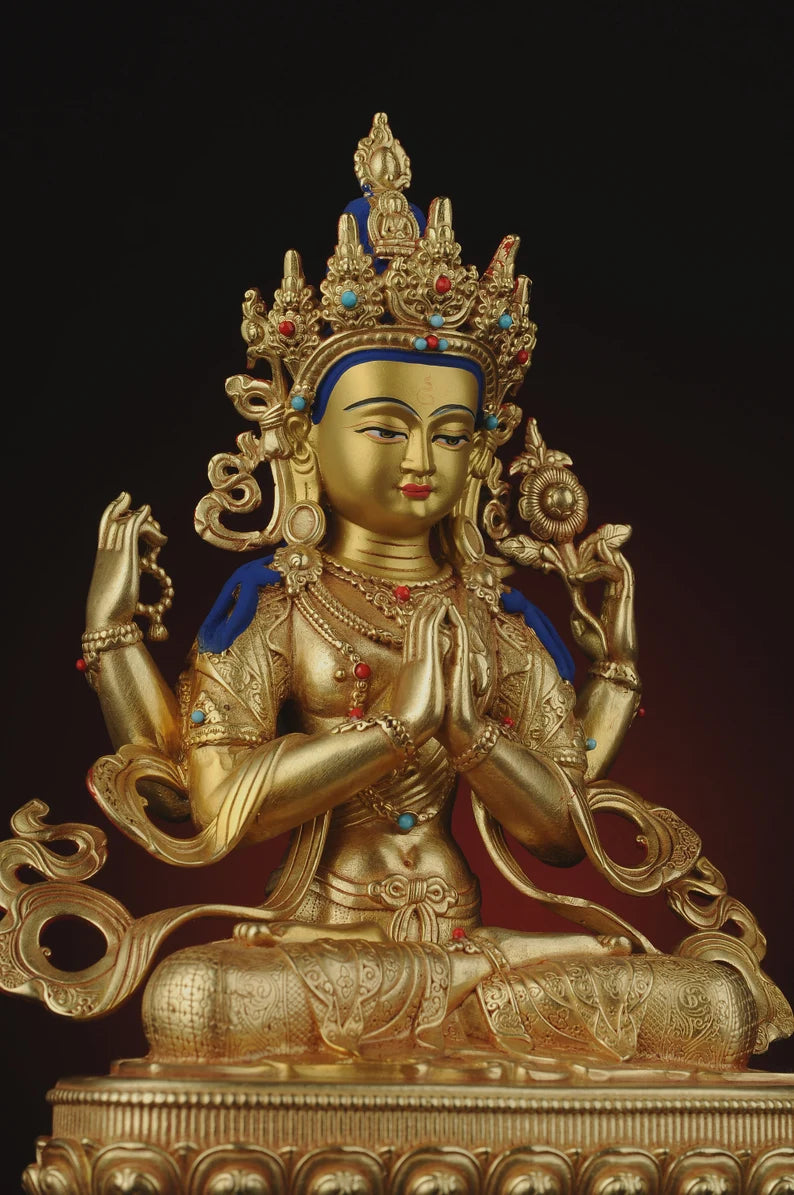 Bronze Four-Armed Guanyin Buddha Statue - Home Decor Gift