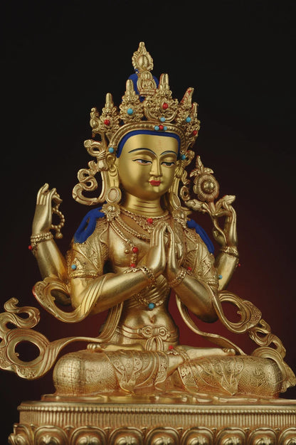 Bronze Four-Armed Guanyin Buddha Statue - Home Decor Gift