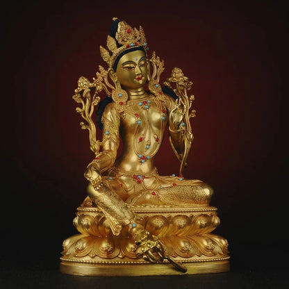 Copper Green Tara Buddha Sculpture: Tibetan Nepalese Decor