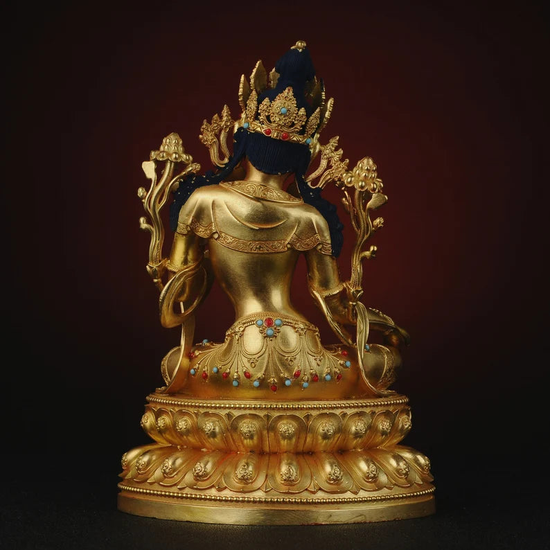 Copper Green Tara Buddha Sculpture: Tibetan Nepalese Decor