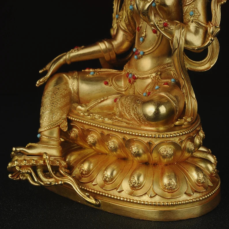 Copper Green Tara Buddha Sculpture: Tibetan Nepalese Decor