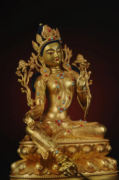 Copper Green Tara Buddha Sculpture: Tibetan Nepalese Decor