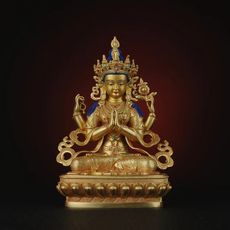 Bronze Four-Armed Guanyin Buddha Statue - Home Decor Gift
