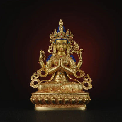 Bronze Four-Armed Guanyin Buddha Statue - Home Decor Gift
