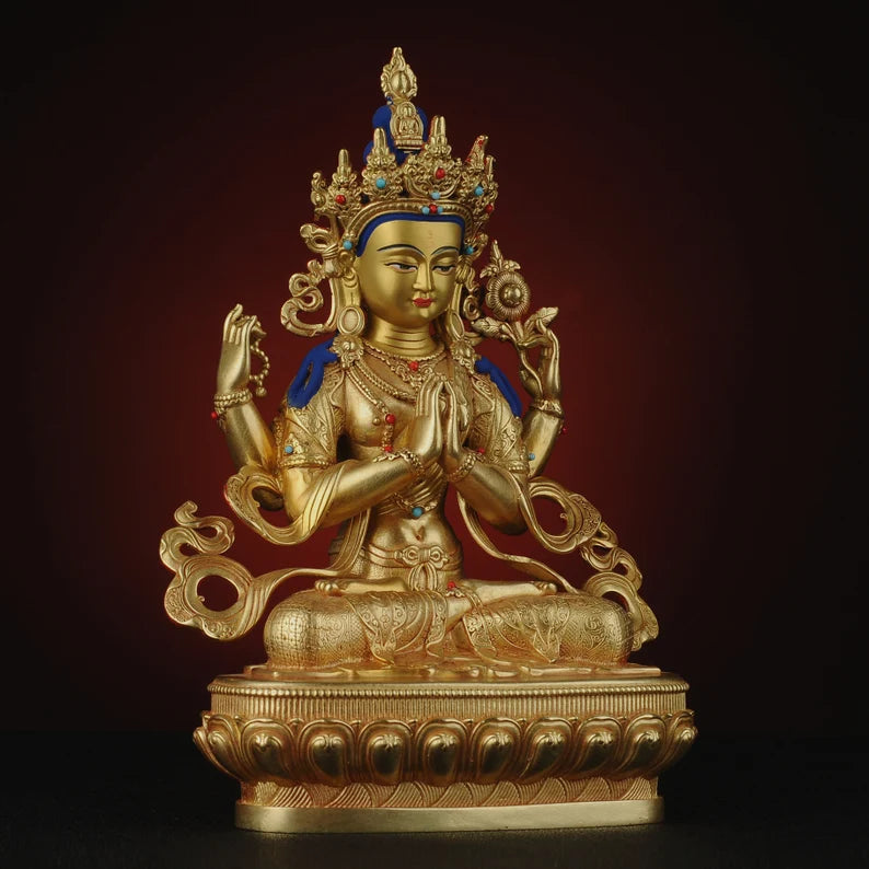 Bronze Four-Armed Guanyin Buddha Statue - Home Decor Gift