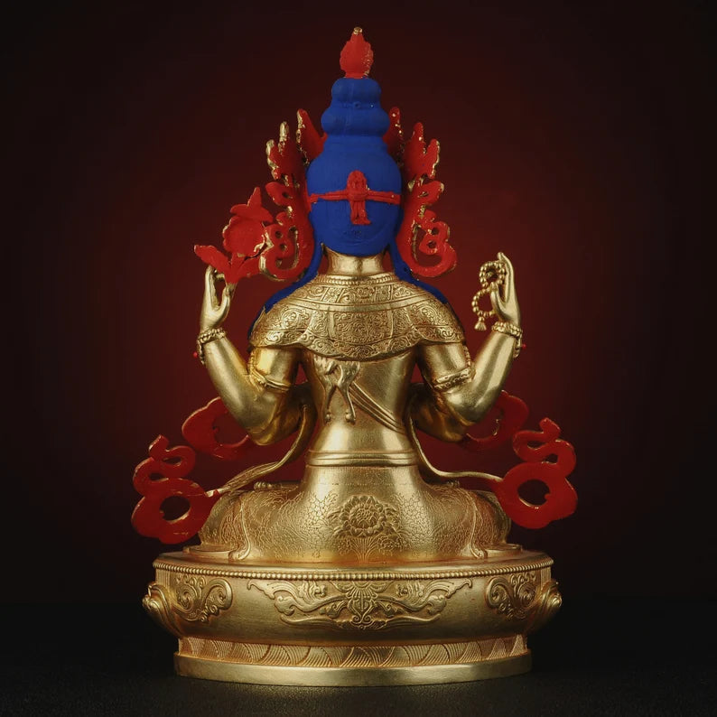 Bronze Four-Armed Guanyin Buddha Statue - Home Decor Gift