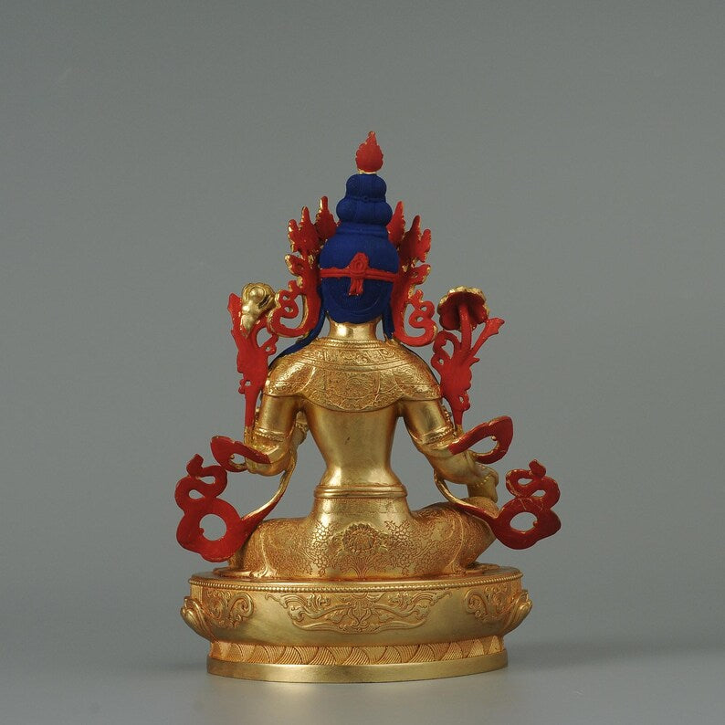 Bronze Green Tara Buddha Statue: Tibet/Nepal Home Decor (14cm x11cm x21cm)