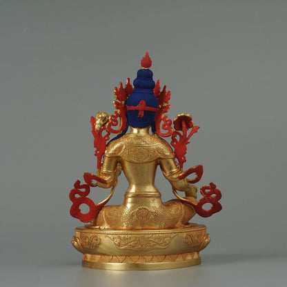Bronze Green Tara Buddha Statue: Tibet/Nepal Home Decor (14cm x11cm x21cm)