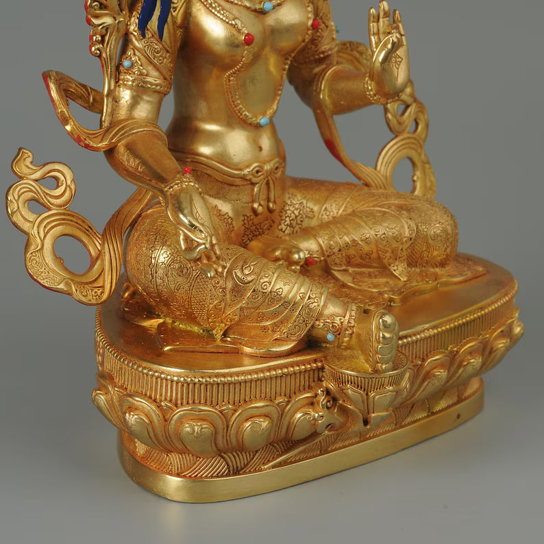 Bronze Green Tara Buddha Statue: Tibet/Nepal Home Decor (14cm x11cm x21cm)