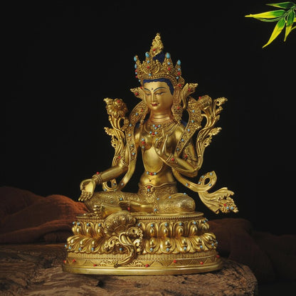Green Tara Buddha Sculpture: Copper Tibetan-Nepalese Decor