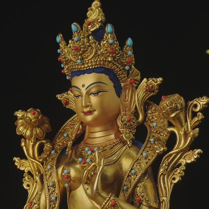 Green Tara Buddha Sculpture: Copper Tibetan-Nepalese Decor
