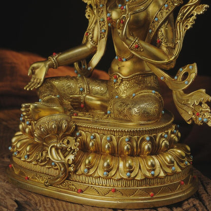 Green Tara Buddha Sculpture: Copper Tibetan-Nepalese Decor