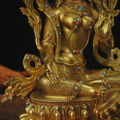 Green Tara Buddha Sculpture: Copper Tibetan-Nepalese Decor